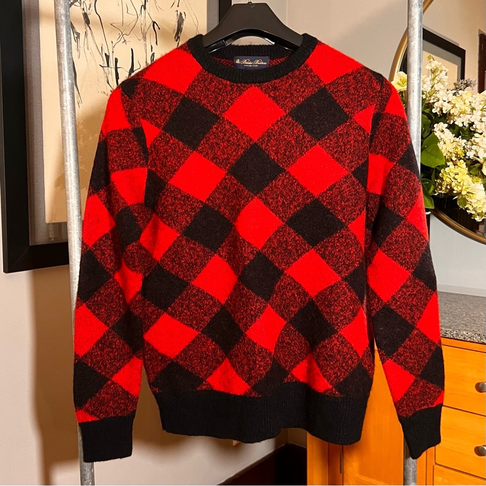 NWT - Brooks Brothers Red & Black Buffalo Plaid Sweater - Small